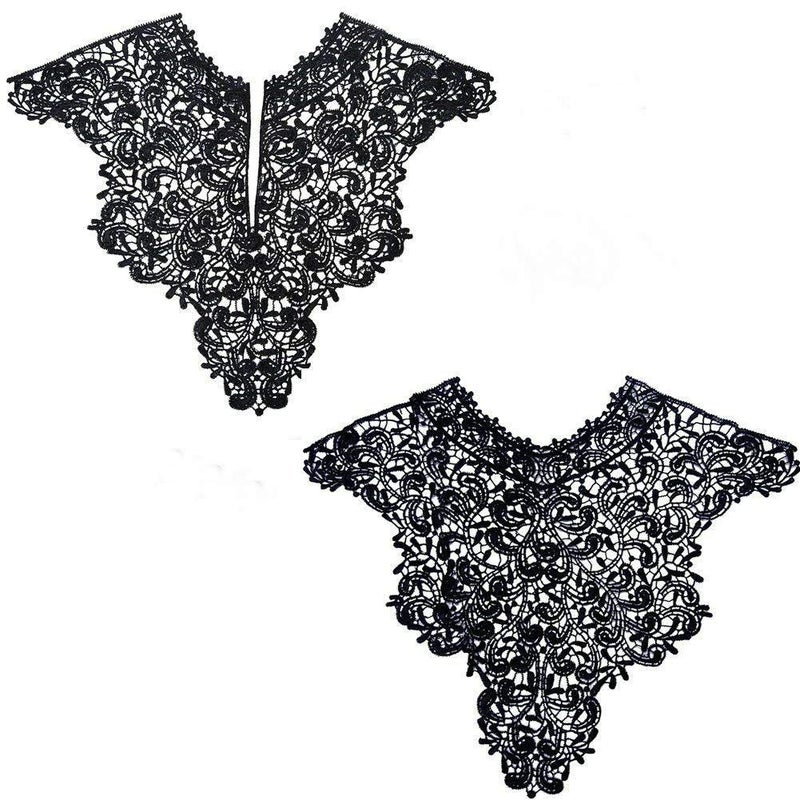 1 Sets FrontBack PinkRedBlackWhite Lace Neckline Collar Beautiful Flower Lace Applique Trim Lace Fabric DIY Sewing Supplies2Slices Black