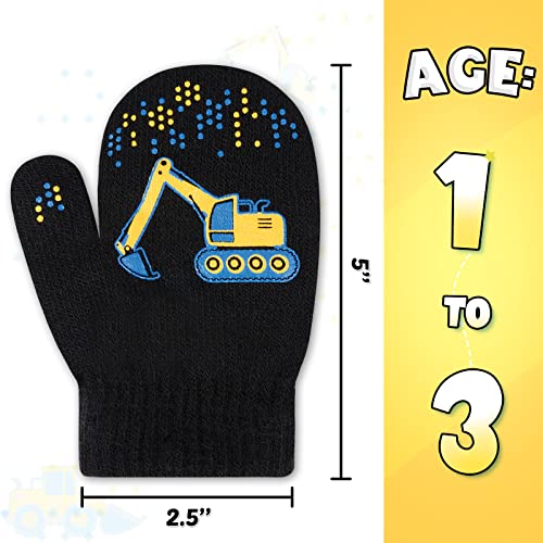 WAWSAM 3 Pairs Kids Knitted Mittens Toddler Winter Gloves Boys Full Finger Warm Mittens (3 Pairs-Truck) - Image 2