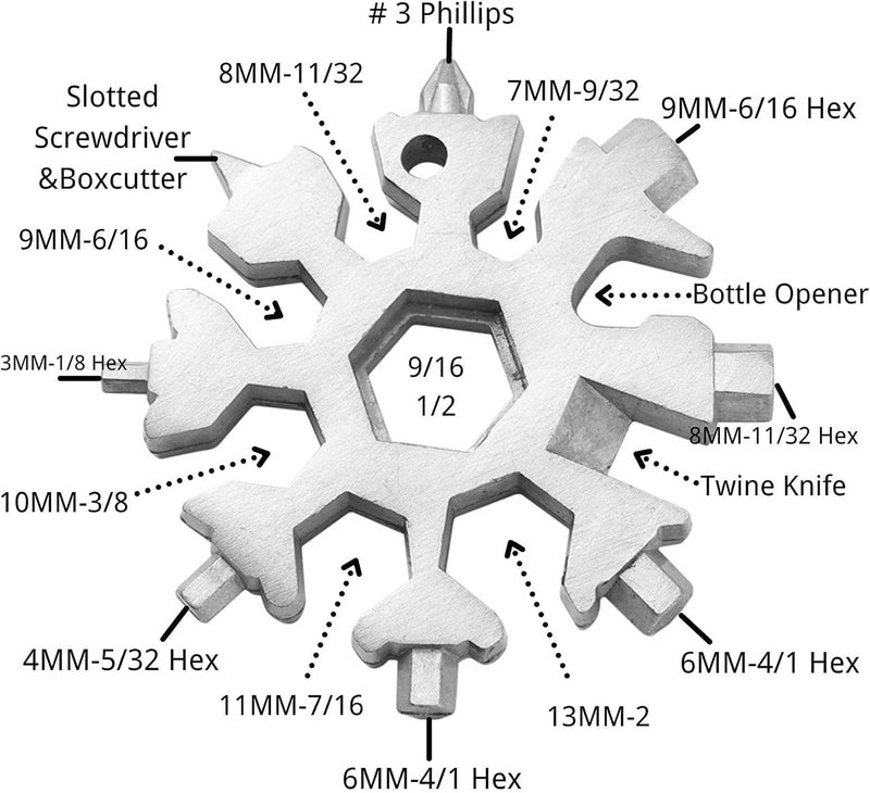 CROOT 3 Pack 18-in-1 Snowflake Multi Tool, Stainless Steel Snowflake Multi-Tool Bottle Opener/Flat Phillips Screwdriver Kit/Wrench, 18 in 1 Stainless Multitool (Standard, Stainless) - Image 4