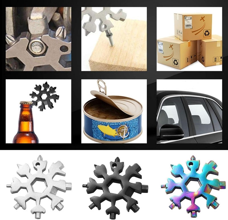 CROOT 3 Pack 18-in-1 Snowflake Multi Tool, Stainless Steel Snowflake Multi-Tool Bottle Opener/Flat Phillips Screwdriver Kit/Wrench, 18 in 1 Stainless Multitool (Standard, Stainless) - Image 1