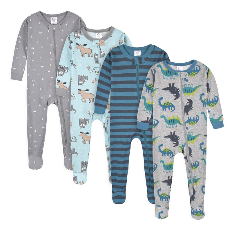 Gerber Baby Boys 4-pack Footed Pajamas And Toddler Sleepers, Dino And Arctic Animals, 9 Months US - Image 1