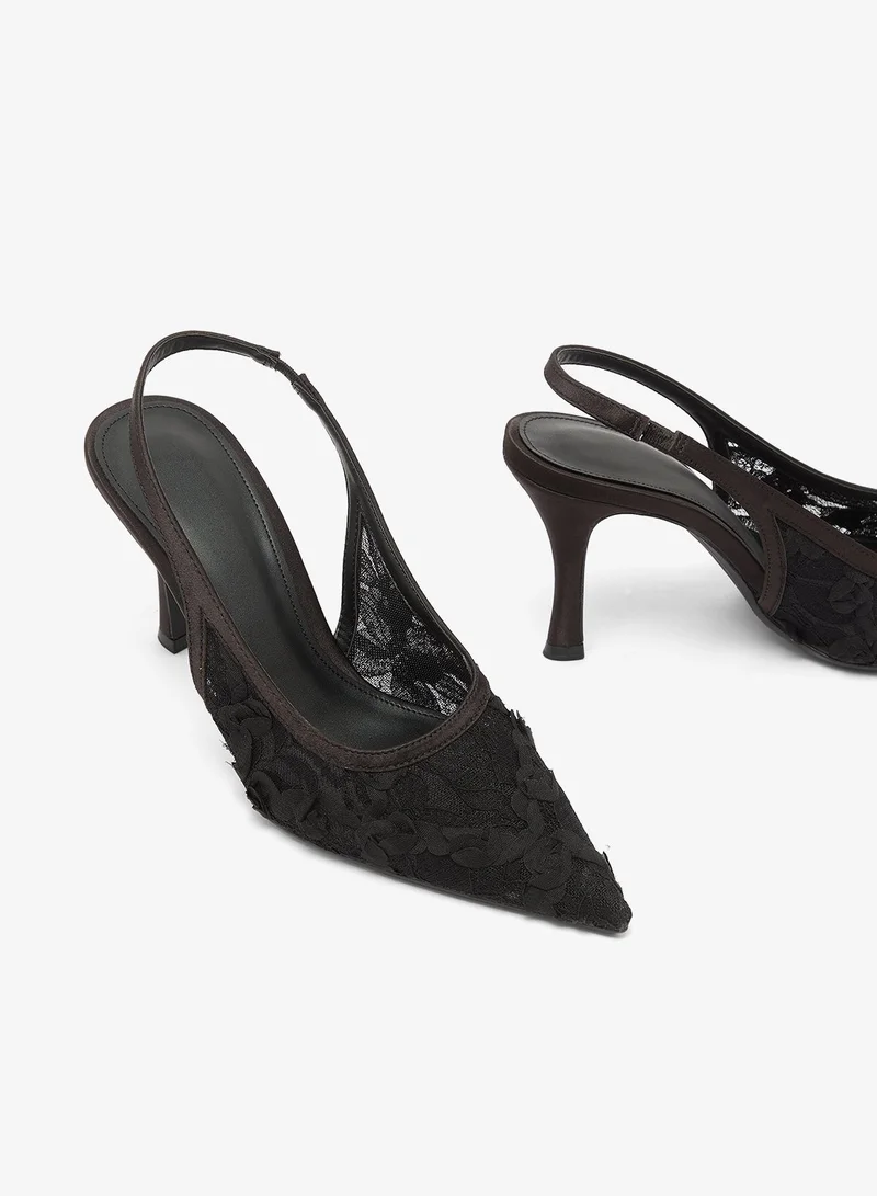 Ella Limited Edition Black Floral Detail Mesh Sling Back Pumps for Women | Best Price UAE