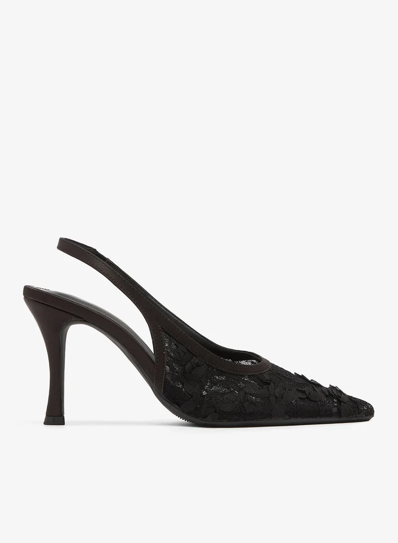 Ella Limited Edition Black Floral Detail Mesh Sling Back Pumps for Women | Best Price UAE