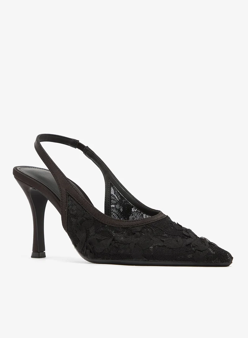Ella Limited Edition Floral Detail Mesh Sling Back Pumps