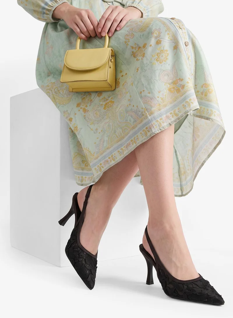 Ella Limited Edition Black Floral Detail Mesh Sling Back Pumps for Women | Best Price UAE