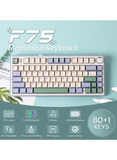 AULA AULA F75 Wireless Mechanical Gaming Keyboard – 75% Compact Gasket Mount – Tri-Mode Bluetooth 5.0/2.4G/USB-C – Hot-Swappable LEOBOG Reaper Switches – RGB Backlit – Long Battery Life – Ultra-Fast Response for PC/Mac – (Green)  - Image 3