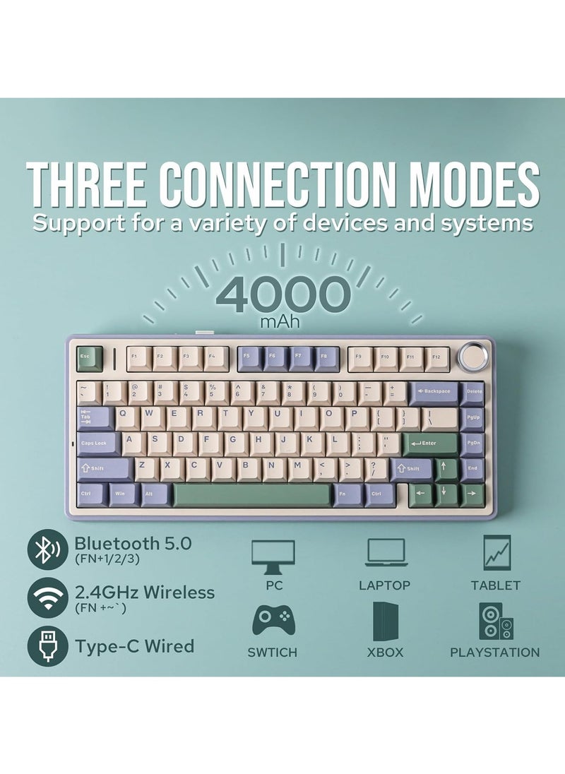 AULA - AULA F75 Wireless Mechanical Gaming Keyboard – 75% Compact Gasket Mount – Tri-Mode Bluetooth 5.0/2.4G/USB-C – Hot-Swappable LEOBOG Reaper Switches – RGB Backlit – Long Battery Life – Ultra-Fast Response for PC/Mac – (Green) - Image 1