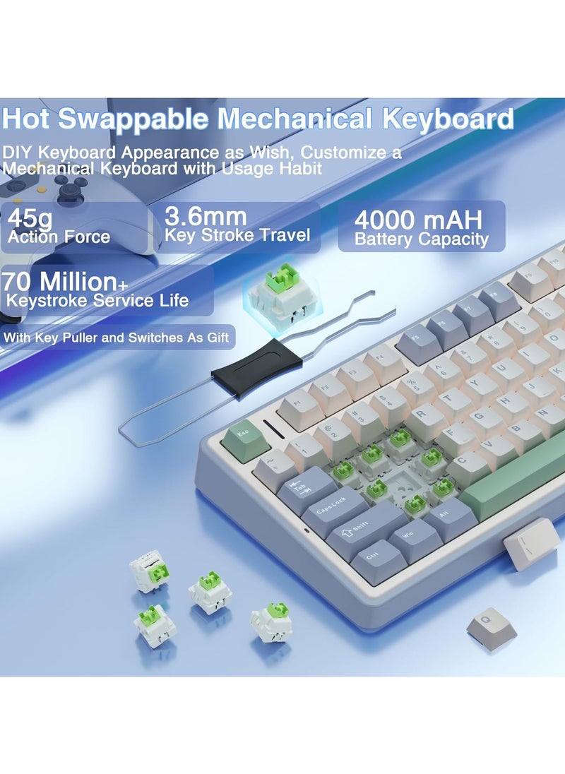 AULA - AULA F75 Wireless Mechanical Gaming Keyboard – 75% Compact Gasket Mount – Tri-Mode Bluetooth 5.0/2.4G/USB-C – Hot-Swappable LEOBOG Reaper Switches – RGB Backlit – Long Battery Life – Ultra-Fast Response for PC/Mac – (Green) - Image 1