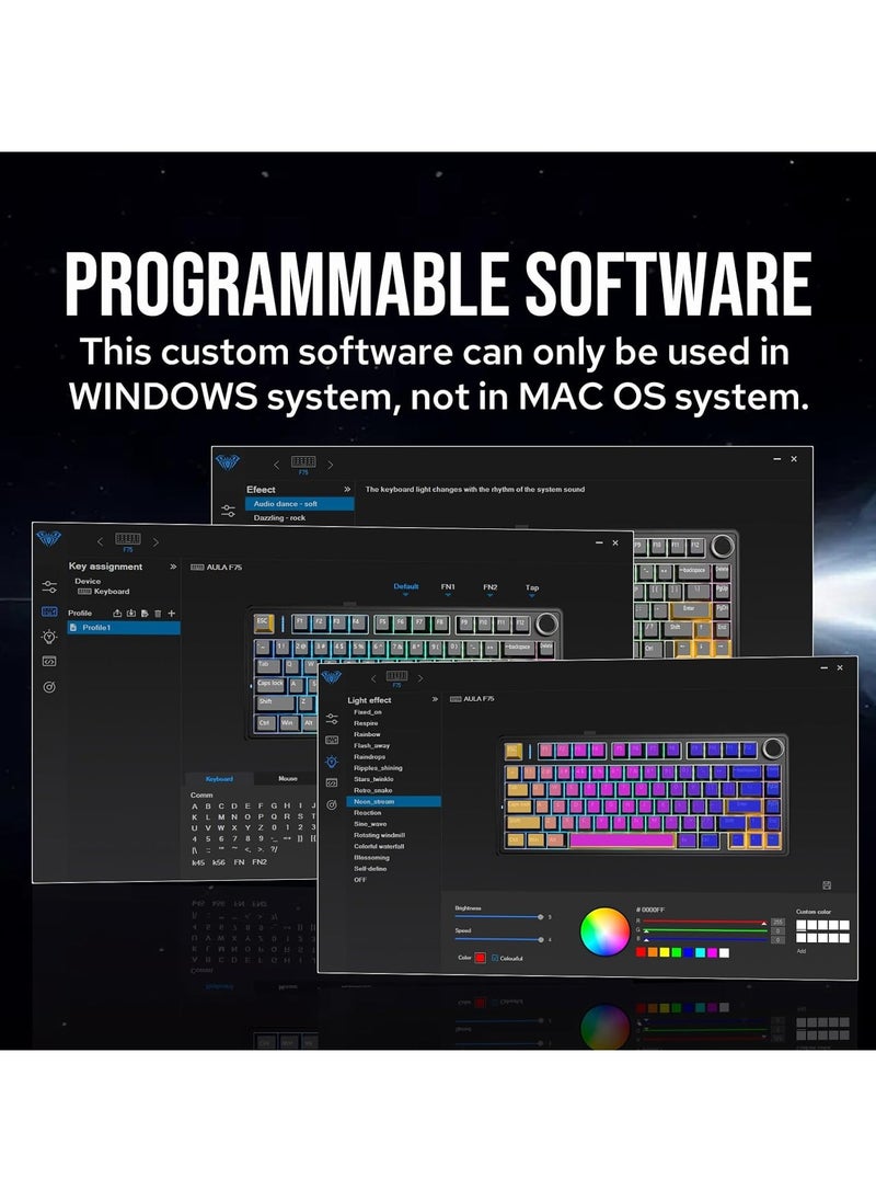 AULA - AULA F75 Wireless Mechanical Gaming Keyboard – 75% Compact Gasket Mount – Tri-Mode Bluetooth 5.0/2.4G/USB-C – Hot-Swappable LEOBOG Reaper Switches – RGB Backlit – Long Battery Life – Ultra-Fast Response for PC/Mac – (Green) - Image 1