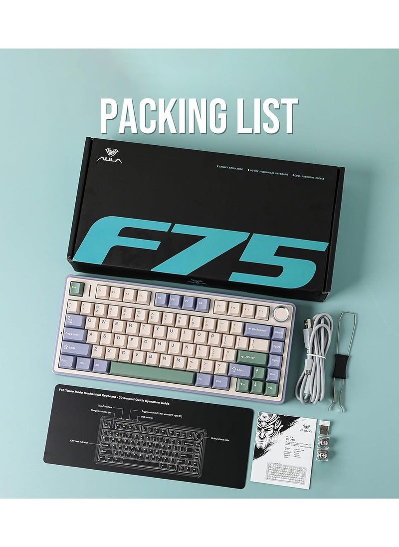 AULA - AULA F75 Wireless Mechanical Gaming Keyboard – 75% Compact Gasket Mount – Tri-Mode Bluetooth 5.0/2.4G/USB-C – Hot-Swappable LEOBOG Reaper Switches – RGB Backlit – Long Battery Life – Ultra-Fast Response for PC/Mac – (Green) - Image 1
