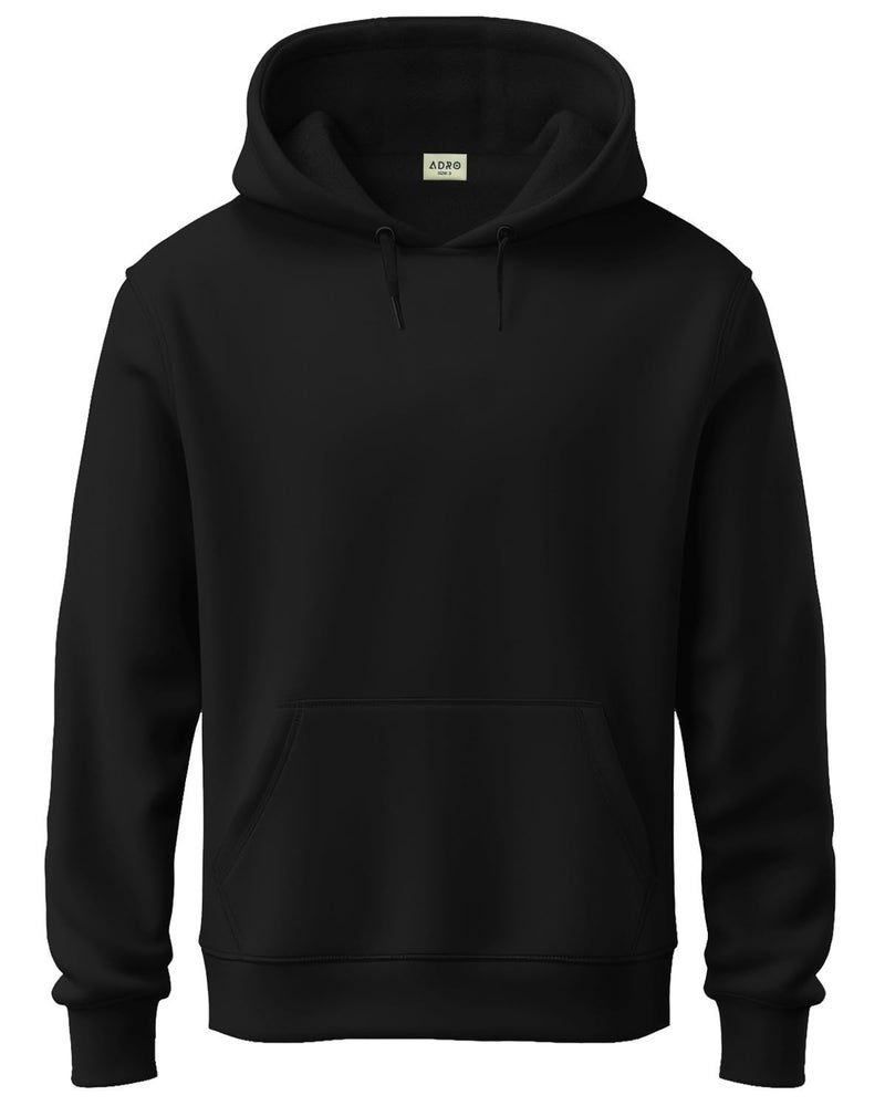 ADRO Men's Cotton Neck Hooded Sweatshirt (H24-PLN-BL_Black - Image 1