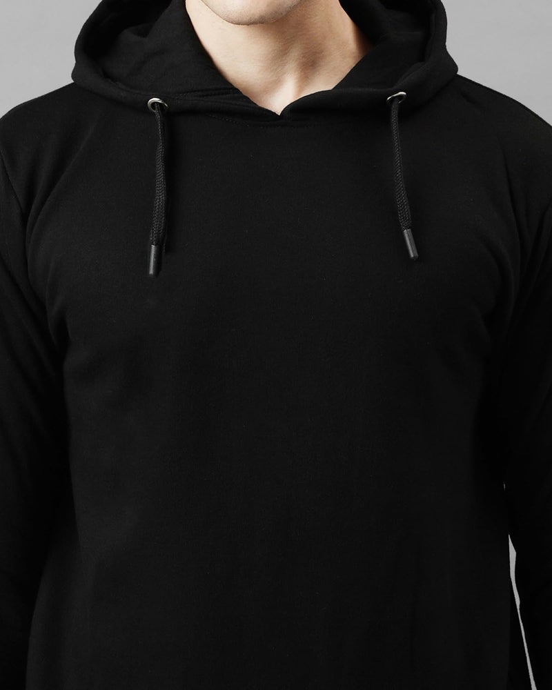 ADRO Men's Cotton Neck Hooded Sweatshirt (H24-PLN-BL_Black - Image 2