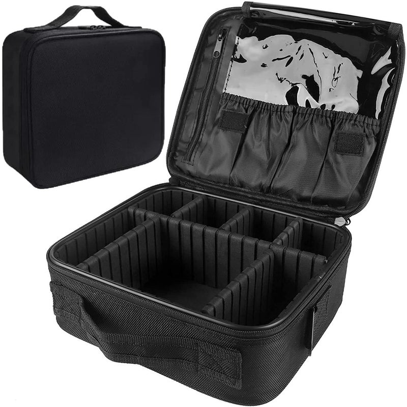 EZLOOT Small Travel Storage Makeup Case  Professional Cosmetic Makeup Bag Organizer for Girls and Women Accessories Case Tools Case Black 10 INCH 1 Layer - Image 1