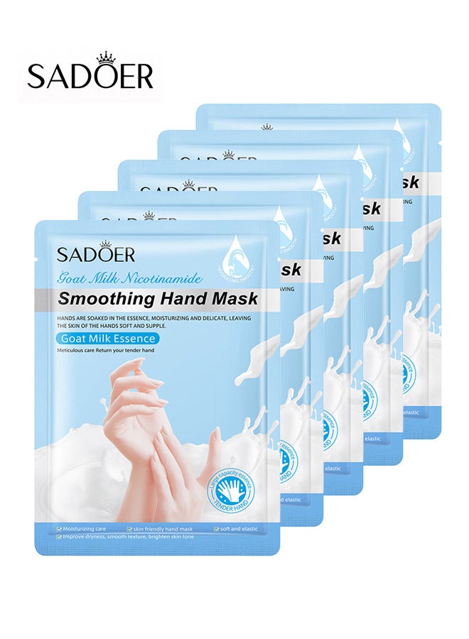 SADOER 5 pack Goat Milk Hand Mask Moisturizing Glove, Hand Peel Mask Exfoliating Gloves, Hand Repair Glove for Dry Hands Treatment, Remove Dead Skin, Rough Skin  - Image 1