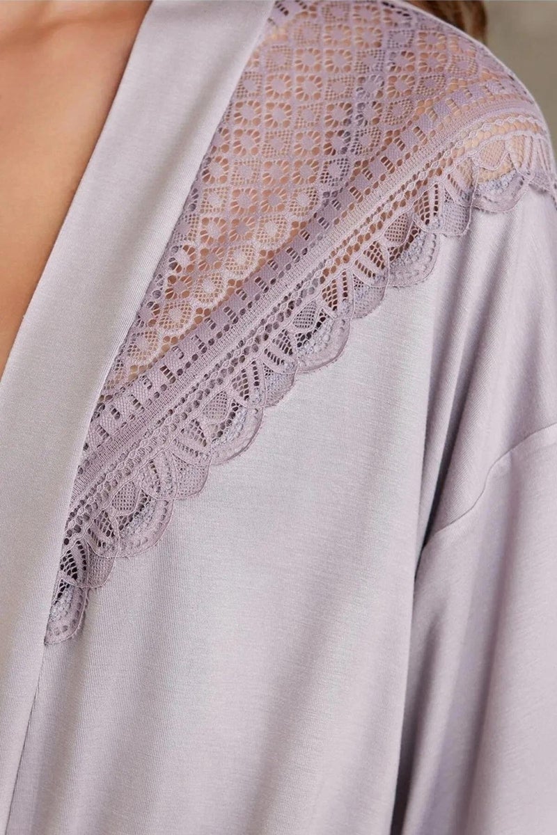 pierre cardin 2820 Women's Combed Cotton Lace Pajama Set with Robe-Royal  - Image 3