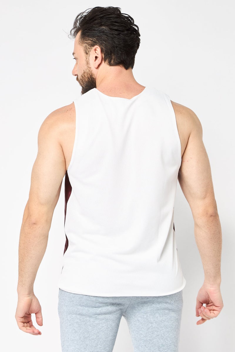 Reebok Men Sportswear Fit Graphic Print Sleeveless Basketball Tank, White - Image 2