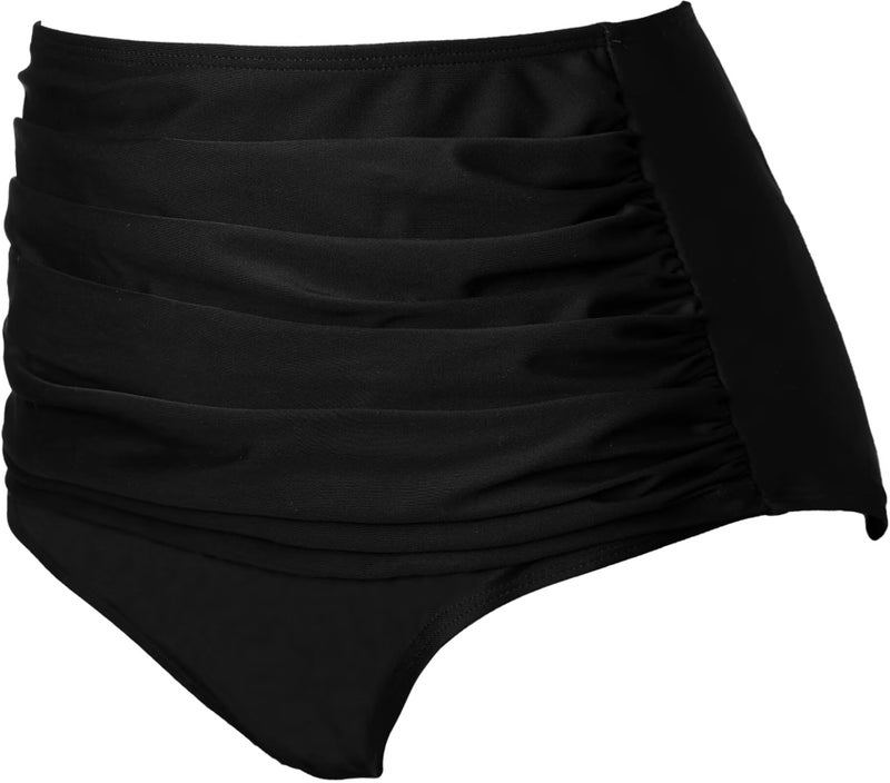 COCOPEAR Women's High Waisted Full Coverage Bikini Bottom Ruched Bathing Suit Bottoms for Women Tummy Control Swim Bottoms Black L - Image 3