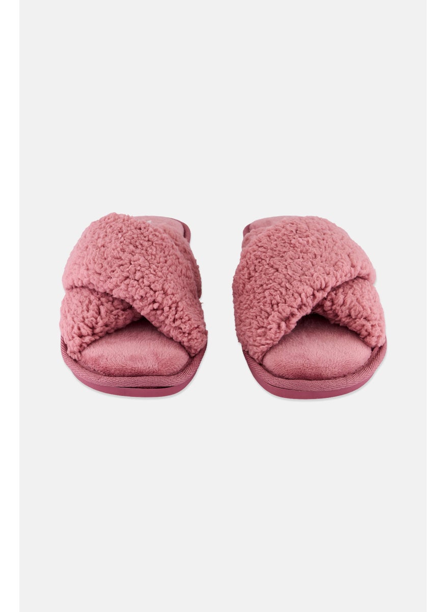 Flora Nikrooz Women Faux Fur Cross Slip On Sandals, Pink  - Image 4