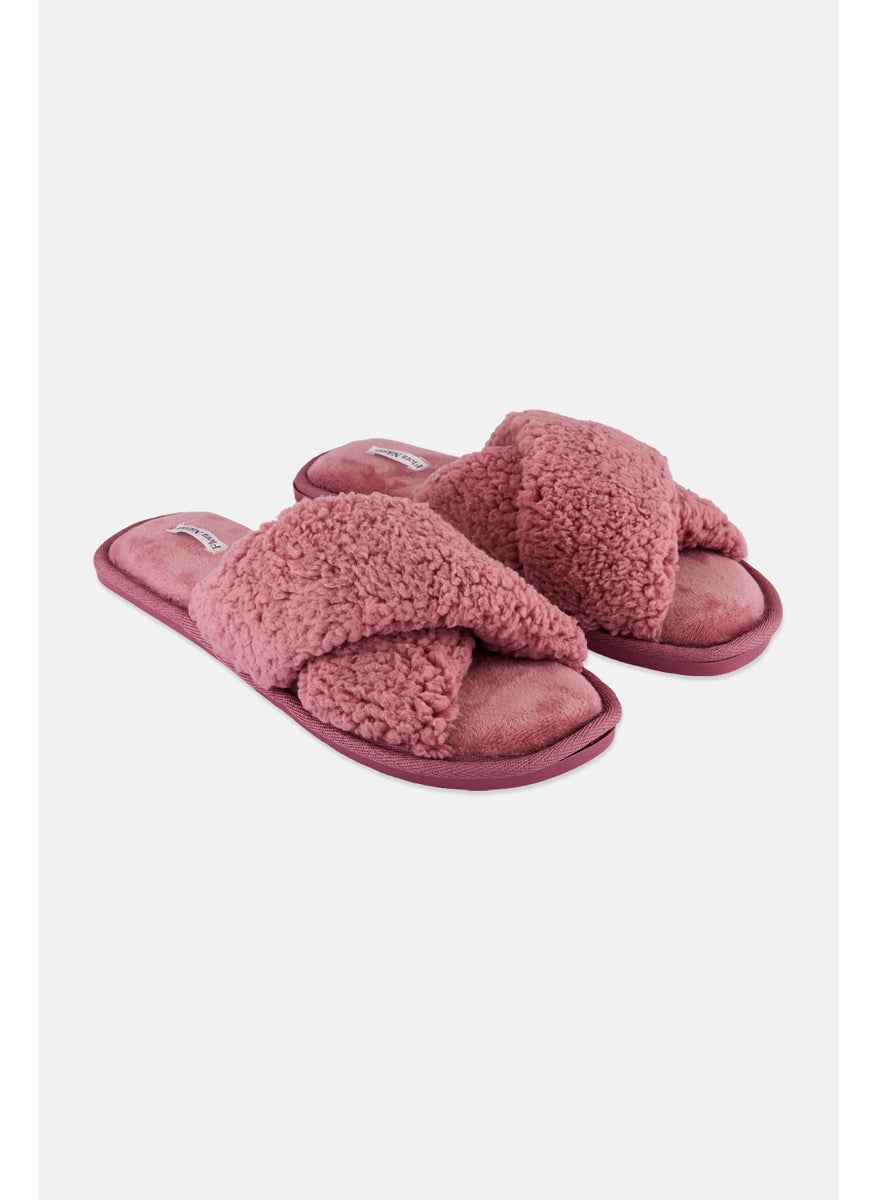 Flora Nikrooz Women Faux Fur Cross Slip On Sandals, Pink  - Image 1