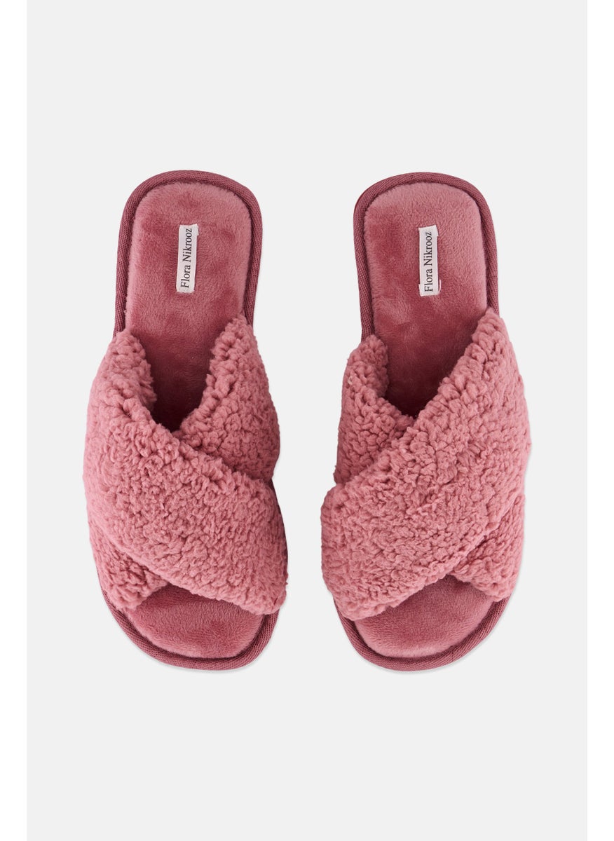 Flora Nikrooz Women Faux Fur Cross Slip On Sandals, Pink  - Image 3