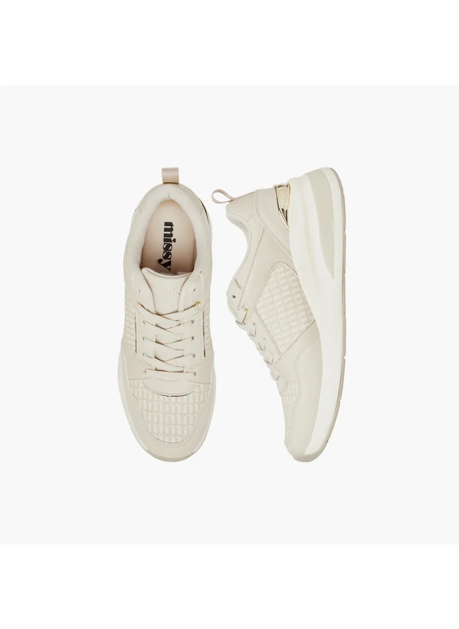 ميسي Women Monogram Print Sneakers with Lace-Up Closure