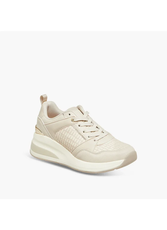 ميسي Women Monogram Print Sneakers with Lace-Up Closure