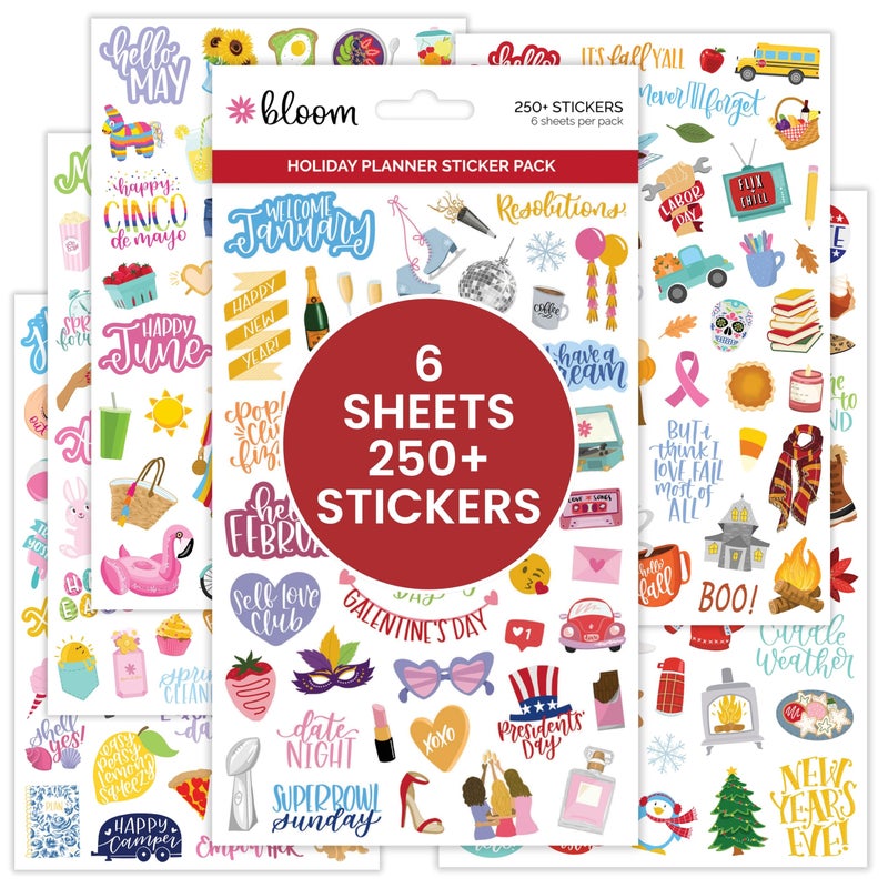 bloom daily planners New Holiday Seasonal Planner Sticker Sheets - Seasonal Sticker Pack - Over 250 Stickers Per Pack! - Image 1