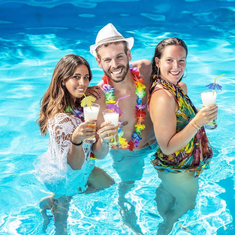 ALINK 50pcs Umbrella Straws  Long Cocktail Drink Umbrellas Fancy Flower Bar Straws for Tropical Summber Beach Luau Tiki Hawaiian Party Decorations - Hibiscus - Image 5