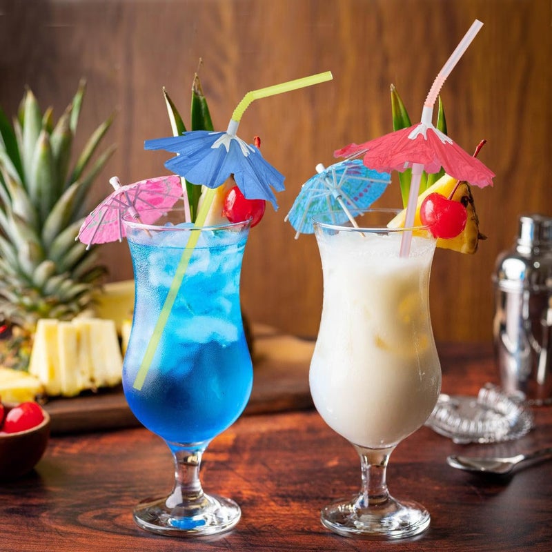 ALINK 50pcs Umbrella Straws  Long Cocktail Drink Umbrellas Fancy Flower Bar Straws for Tropical Summber Beach Luau Tiki Hawaiian Party Decorations - Hibiscus - Image 4
