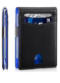 Tong Weave Black Blue (12 card slots in leather)