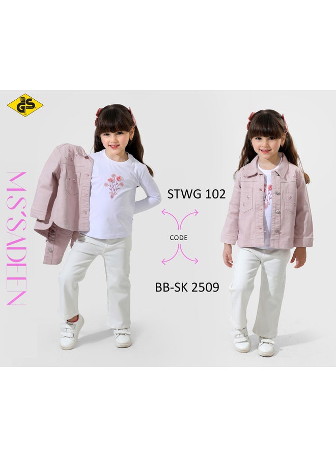 قميص جاباردين خريفي للبنات مع تيشيرت قطني بأكمام طويلة