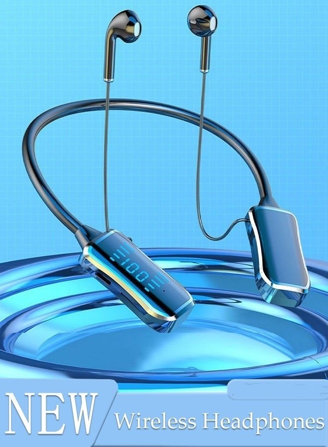 سماعات رأس بلوتوث لاسلكية مع شريط حول الرقبة مع سماعات أذن قابلة للسحب وخاصية إلغاء الضوضاء سماعات ستيريو مقاومة للعرق مع ميكروفون للمكتب والجري في صالة الألعاب الرياضية - Image 1