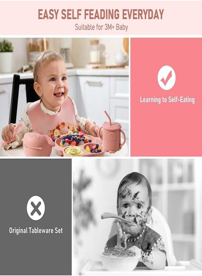 iMissiu - Baby Feeding Set,Baby Tableware Set With Suction Bowl Divided Plate,Toddler Weaning Set For Babies, Toddler And Kids(Pink) - Image 1