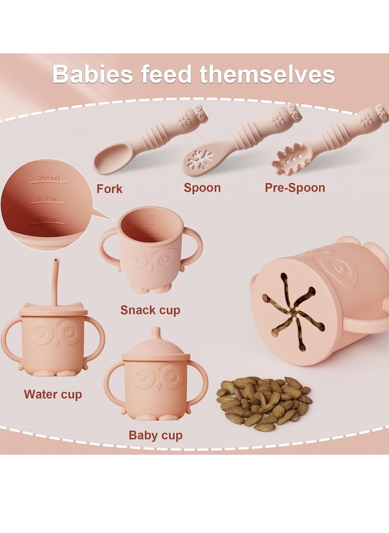 iMissiu - Baby Feeding Set,Baby Tableware Set With Suction Bowl Divided Plate,Toddler Weaning Set For Babies, Toddler And Kids(Pink) - Image 1
