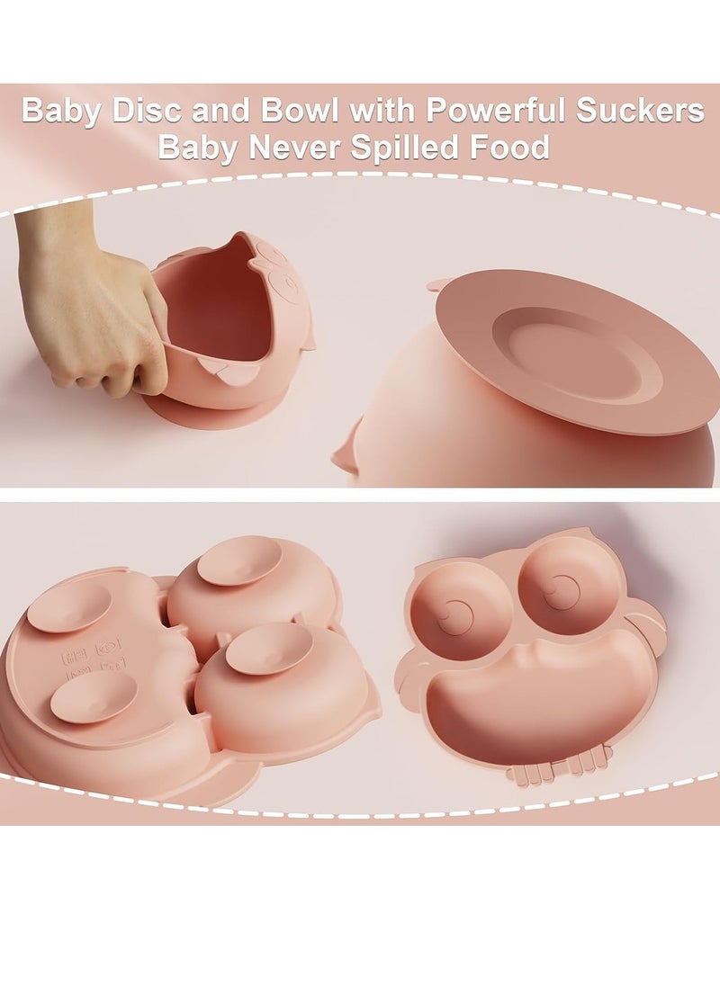 iMissiu - Baby Feeding Set,Baby Tableware Set With Suction Bowl Divided Plate,Toddler Weaning Set For Babies, Toddler And Kids(Pink) - Image 1