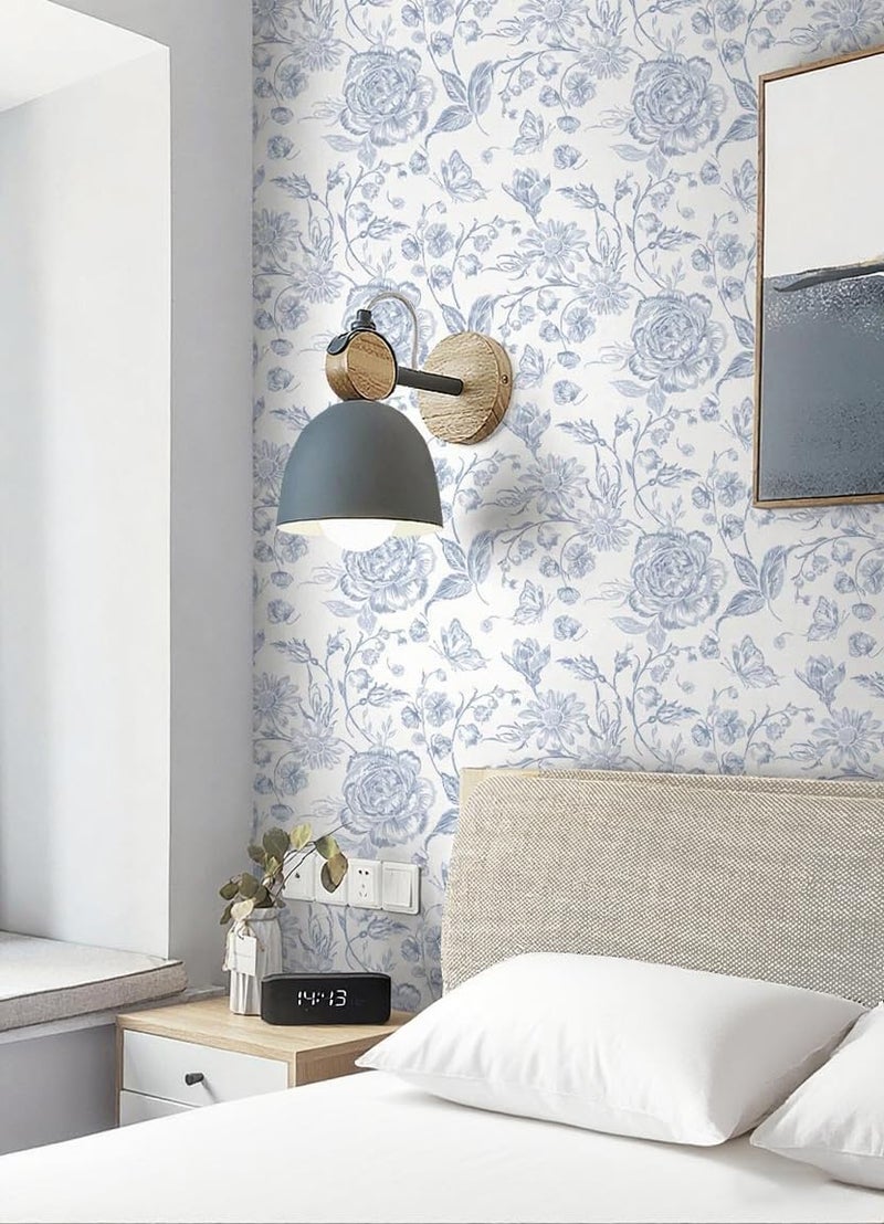 Micpolo Blue Peel and Stick Wallpaper Floral Wall Paper Boho Embroidered Contact Paper Bedroom Bathroom Wallpaper Navy Blue and White Removable Self-Adhesive Kitchen Wall Decor Vinyl Roll 17.3" x 78" - Image 4