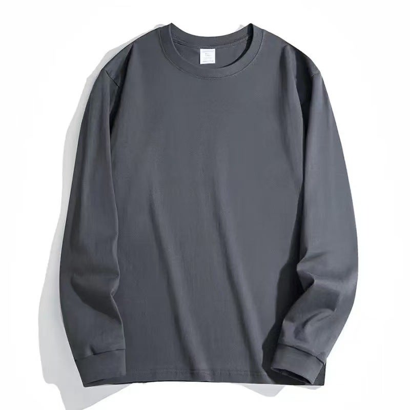 Xinjiang cotton 320g heavyweight pure cotton round-neck long-sleeved T-shirt loose casual plus-size base T-shirt for men and women trendy - Image 1