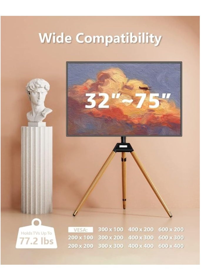 Hamood Hamood,Tripod TV Stand for 32-75 Inch Screens, Height Adjustable with Cable Management, Swivel Corner Stand for  - Image 4