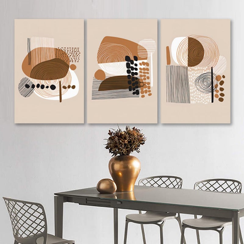 ماركتنا ثلاث لوحات قماشية مودرن بتصميم فن تجريدي مع برواز مجوف مقاس (150×70) ثلاث قطع - Image 1