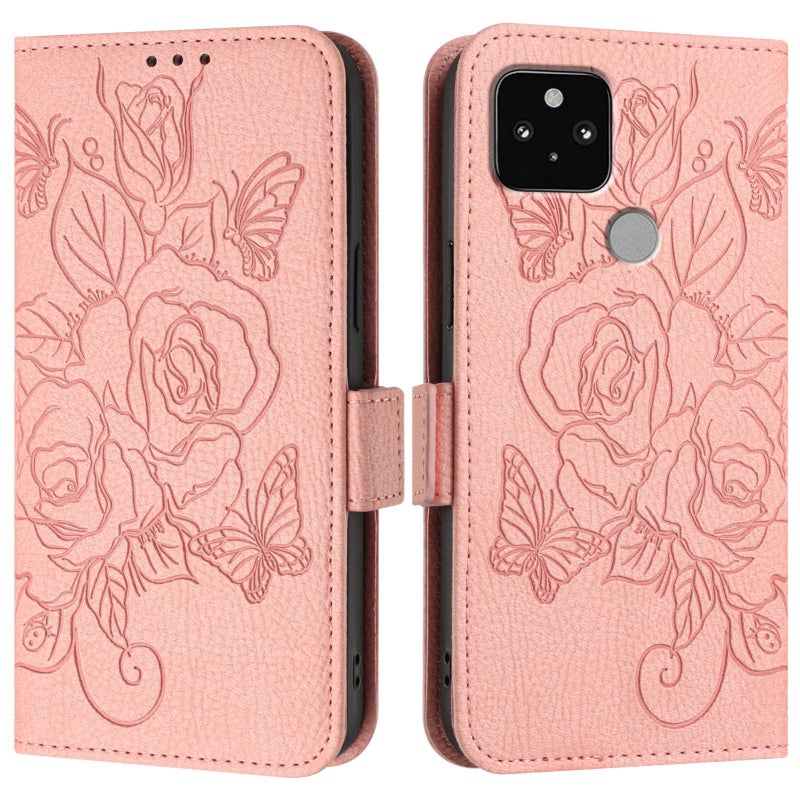 HuHa Protective Cover For Google Pixel 5 Embossed Rose RFID Anti-theft Leather Phone Case(Pink) - Image 2