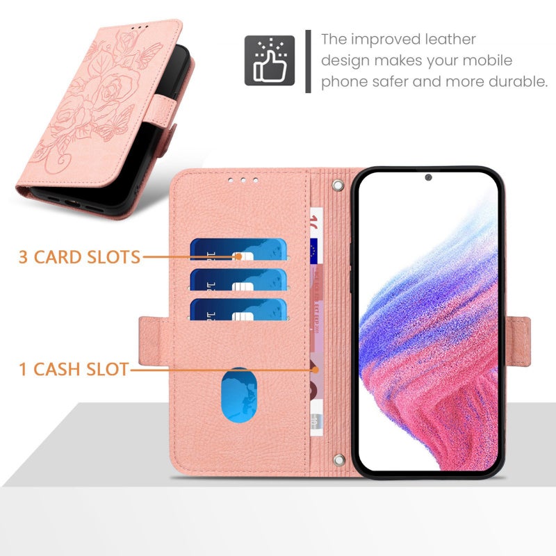 HuHa Protective Cover For Google Pixel 5 Embossed Rose RFID Anti-theft Leather Phone Case(Pink) - Image 4