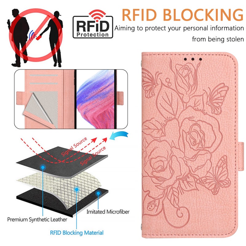 HuHa Protective Cover For Google Pixel 5 Embossed Rose RFID Anti-theft Leather Phone Case(Pink) - Image 5