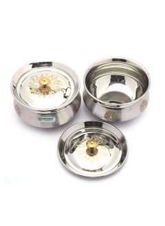 coconut Stainless Steel Cook-n-Serve Laser Design Handi with SS Lid - Set of 2 (1300 ML Each)