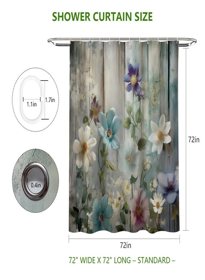 MEHOFOND Rustic Farmhouse Shower Curtain, Colorful Flowers Shower Curtain,Farm Teal Floral on Country Wooden Shower Curtain,Country Blue Wild Garden Plant Fabric Curtains for Bathroom 72x 72 inch - Image 3
