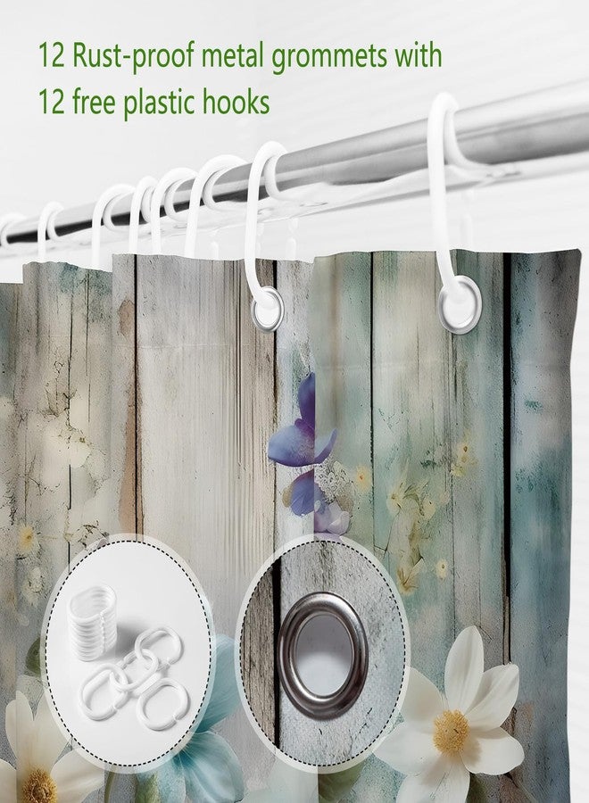 MEHOFOND Rustic Farmhouse Shower Curtain, Colorful Flowers Shower Curtain,Farm Teal Floral on Country Wooden Shower Curtain,Country Blue Wild Garden Plant Fabric Curtains for Bathroom 72x 72 inch - Image 5