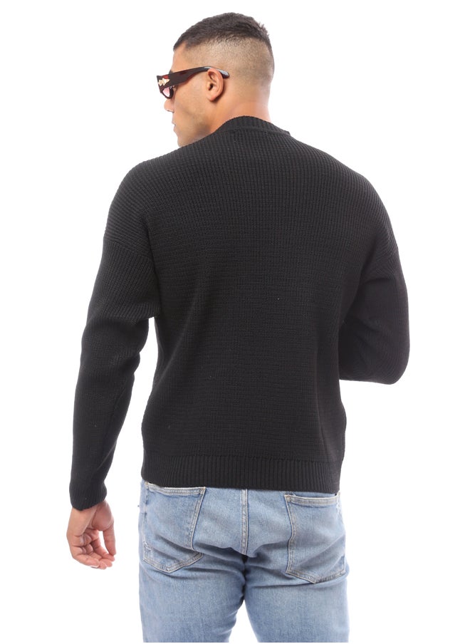 RAVIN Knitted Black Acrylic Mock Neck Pullover  - Image 3