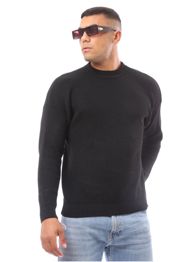 RAVIN Knitted Black Acrylic Mock Neck Pullover  - Image 1