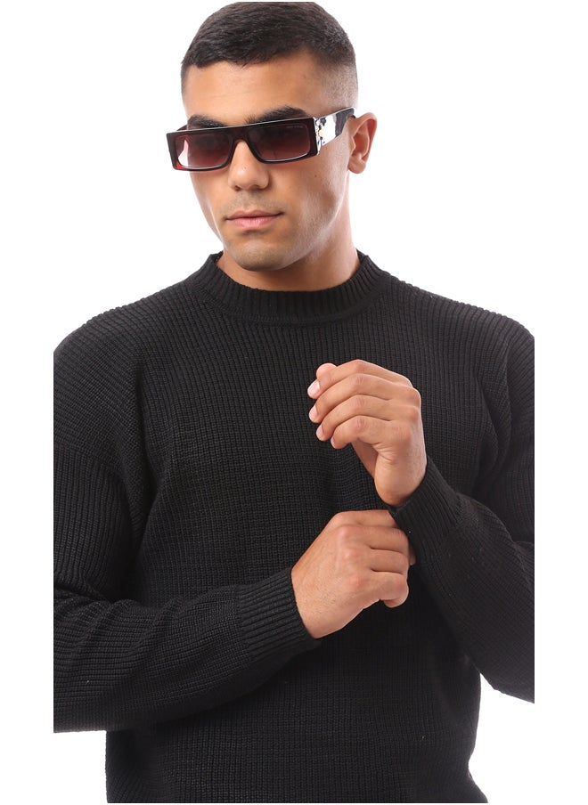 RAVIN Knitted Black Acrylic Mock Neck Pullover  - Image 4