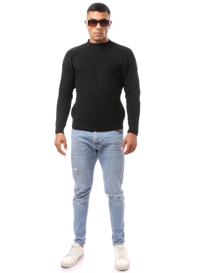 RAVIN Knitted Black Acrylic Mock Neck Pullover  - Image 5