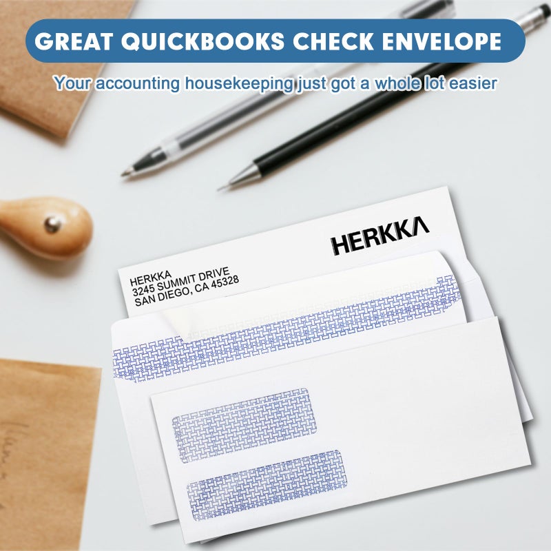 HERKKA #9 Double Window Security Envelopes, HERKKA No.9 Double Window Business Envelopes Designed for Quickbooks Invoices and Business Statements - Number 9 Size 3 7/8 Inch X 8 7/8 Inch - 24 LB - 1000 Pack - Image 5
